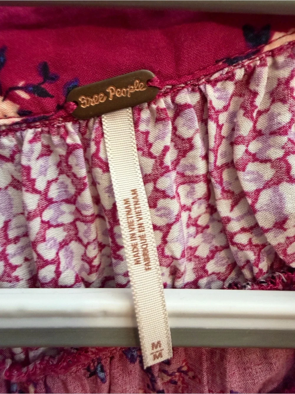 Free People Floral Smocked Yoke Blouse - Raspberry
